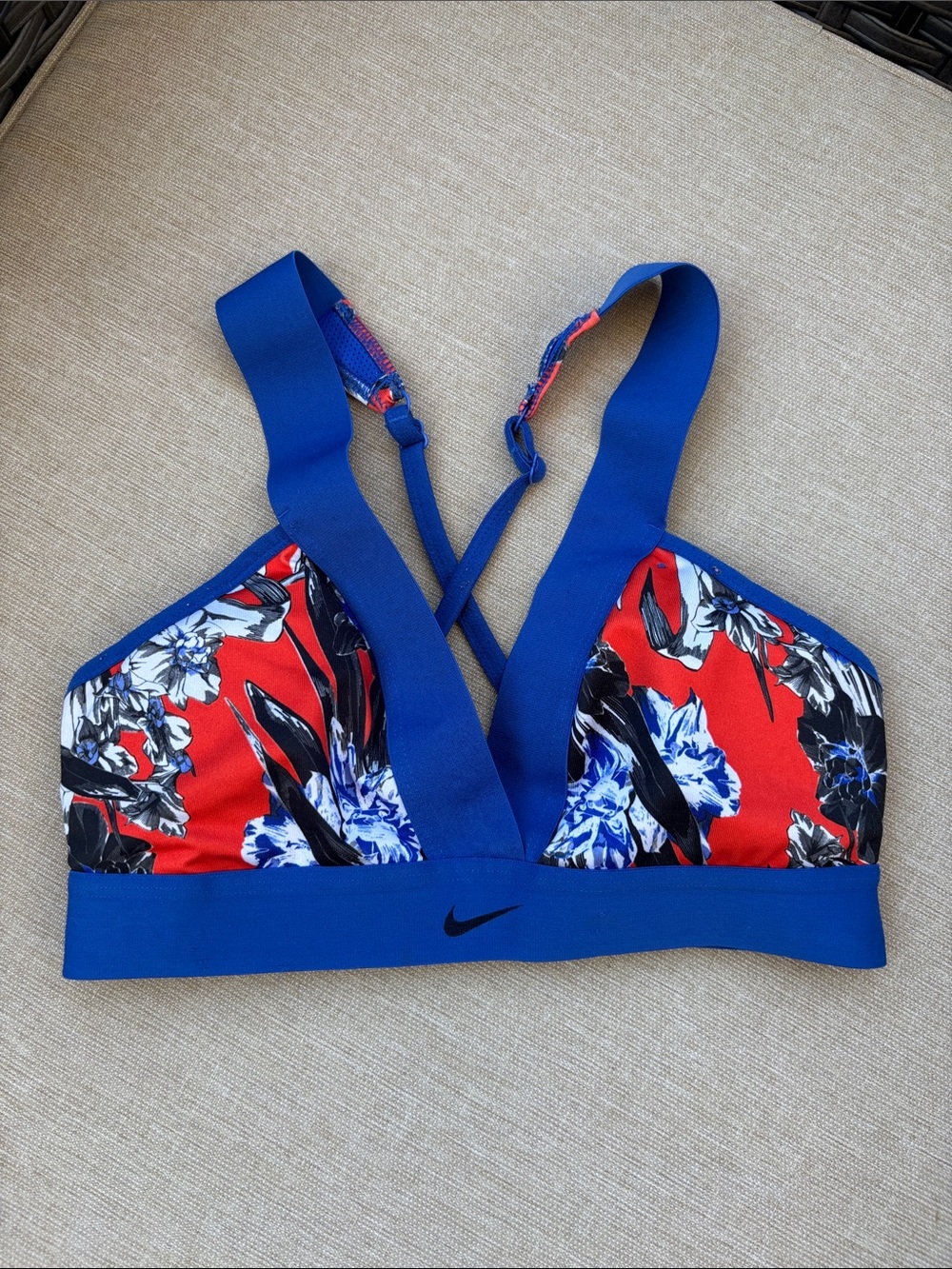 Nike Floral Red & Blue Crisscross Sports Bra